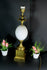 Vintage mid century Brass opaline oyster egg form glass table lamp