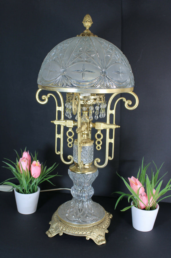 XL Vintage German Crystal glass Brass table lamp glass drops rare