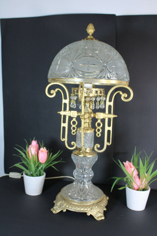 XL Vintage German Crystal glass Brass table lamp glass drops rare