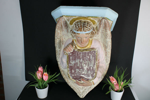 Antique French chalkware Church wall console archangel Saint Eloi