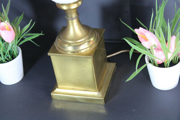 Vintage mid century Brass opaline oyster egg form glass table lamp