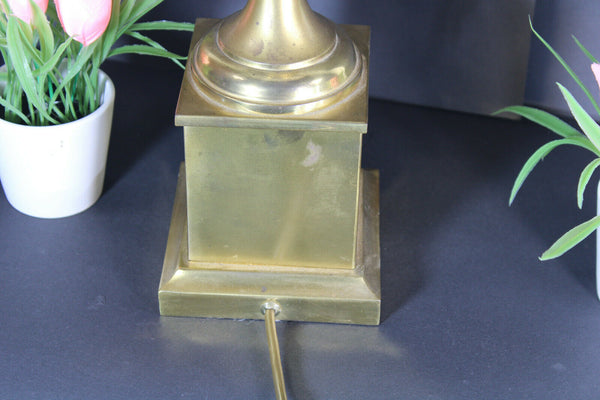 Vintage mid century Brass opaline oyster egg form glass table lamp