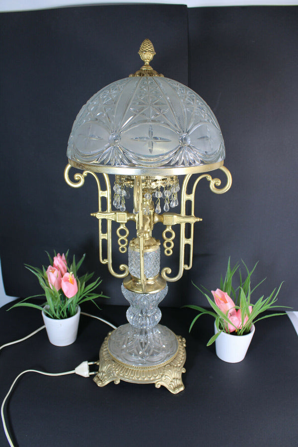 XL Vintage German Crystal glass Brass table lamp glass drops rare