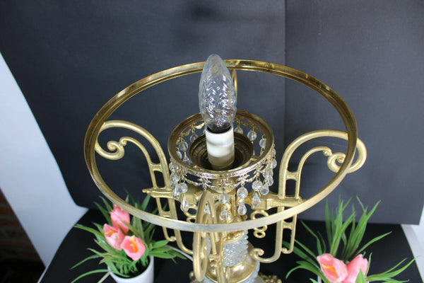 XL Vintage German Crystal glass Brass table lamp glass drops rare