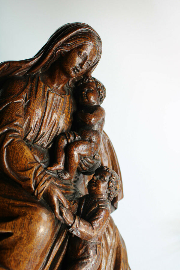 Antique 19thc Wood carved religious wall statue madonna jesus john baptist rare