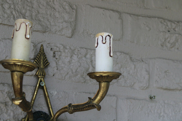 Vintage french pair bronze empire swan figurine wall lights sconces