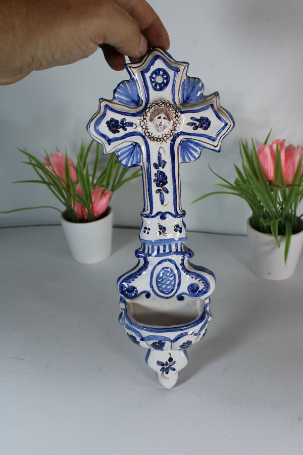 Antique French Ceramic rare holy water font marked