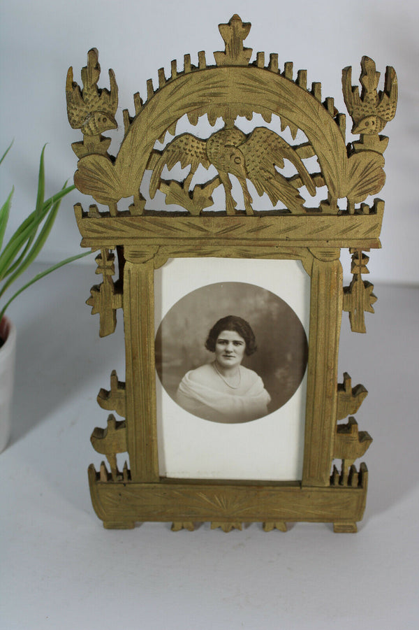 Antique french wood cut picture photo frame birds