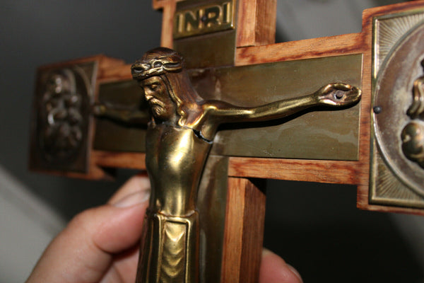 Vintage french crucifix wood metal angels 1960s