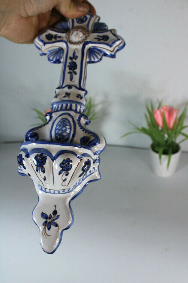Antique French Ceramic rare holy water font marked