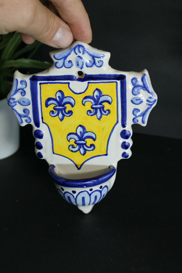 Antique french ceramic fleur de lys symbols marked holy water font