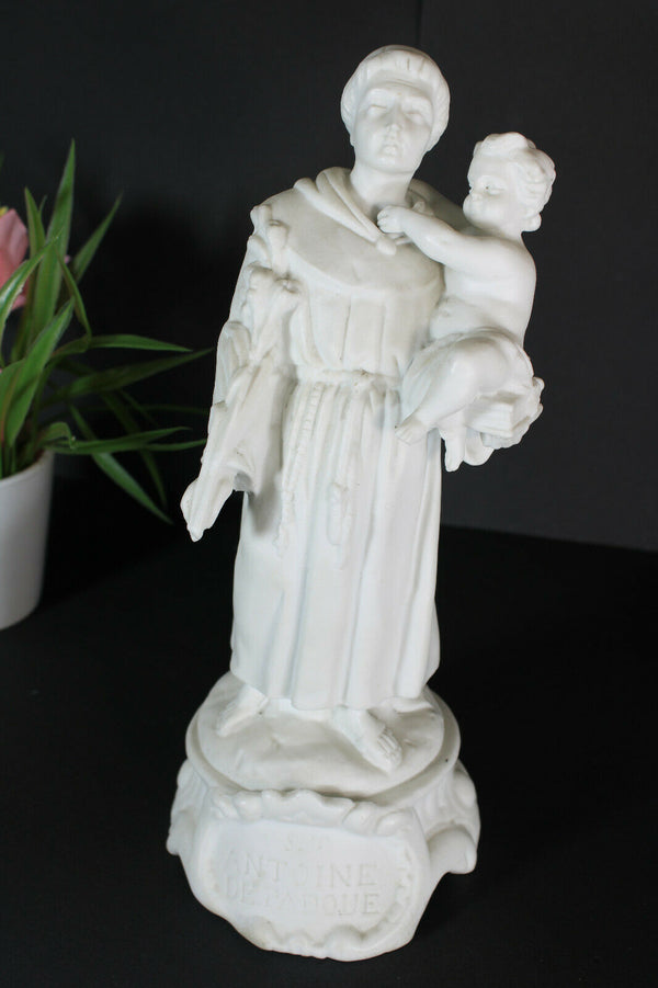 Antique French Bisque porcelain statue saint anthony religious letu mauger mark