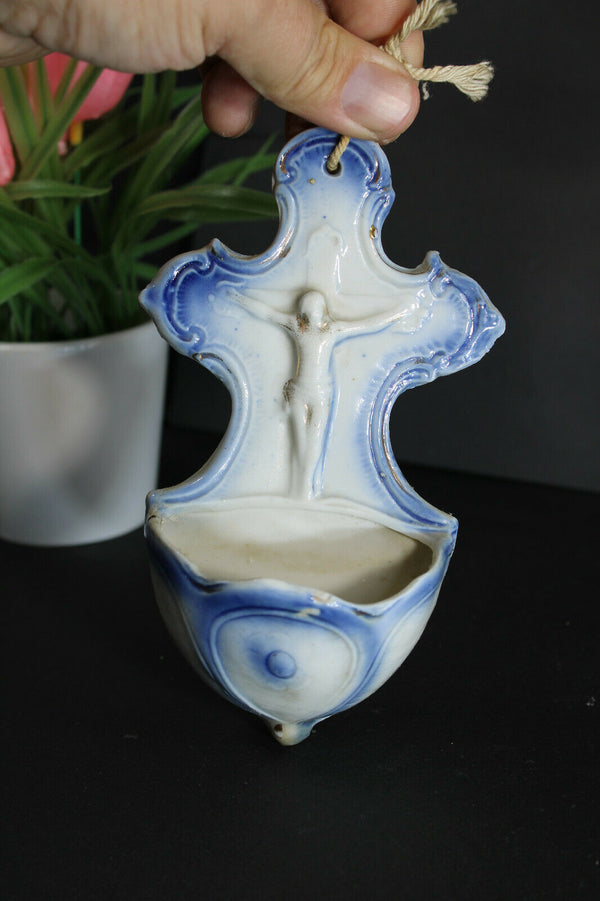 Antique french ceramic holy water font