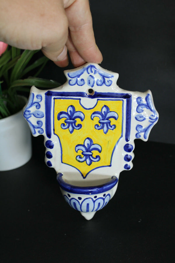 Antique french ceramic fleur de lys symbols marked holy water font