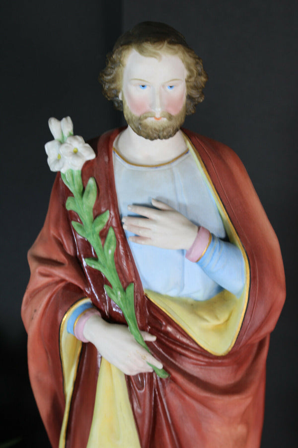 Antique LArge french bisque vieux paris porcelain statue of saint joseph rare