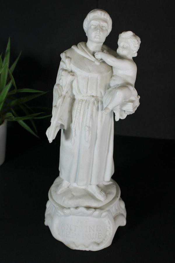 Antique French Bisque porcelain statue saint anthony religious letu mauger mark