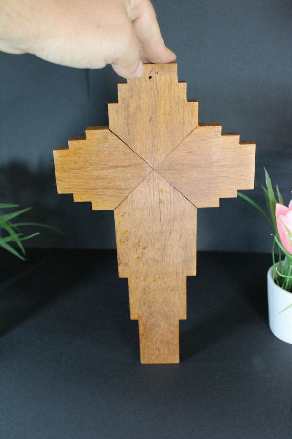 Antique art deco french Crucifix wood metal 4 evangelists