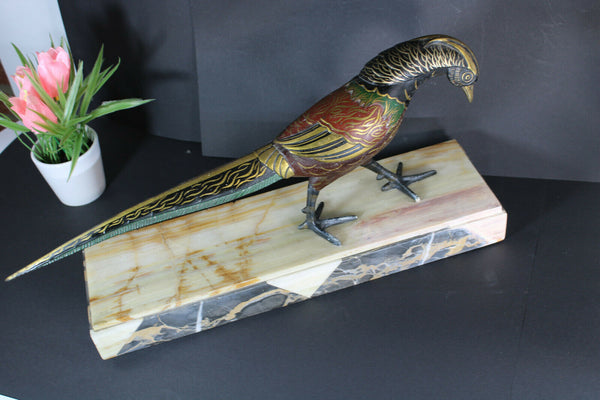ART DECo French metal marble base pheasant bird Gilly sculpture statue