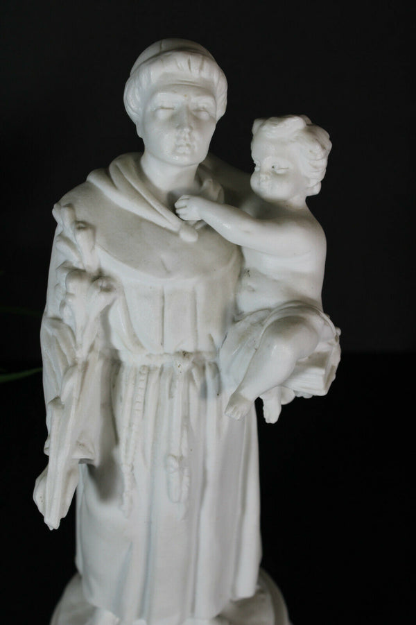 Antique French Bisque porcelain statue saint anthony religious letu mauger mark