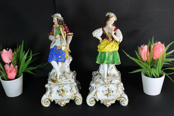 PAIR antique french vieux paris porcelain pique fleur figurine statue 19thc