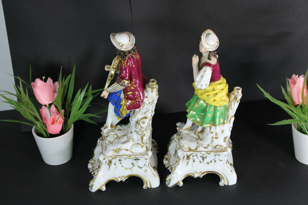 PAIR antique french vieux paris porcelain pique fleur figurine statue 19thc