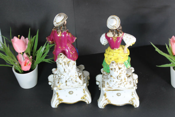 PAIR antique french vieux paris porcelain pique fleur figurine statue 19thc