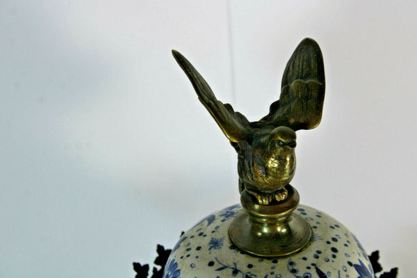 Antique Belgian Boch pottery Delft decor caryatid head bird clock