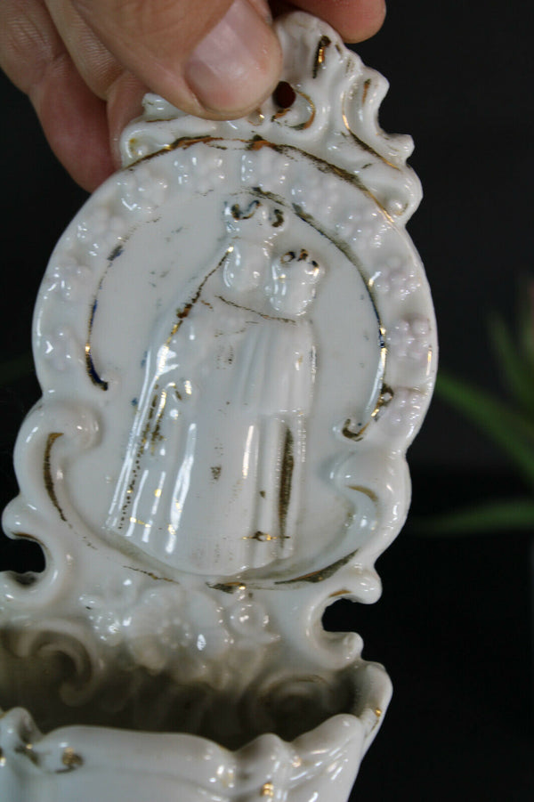 Antique small 19thc vieux paris porcelain holy water font  religious