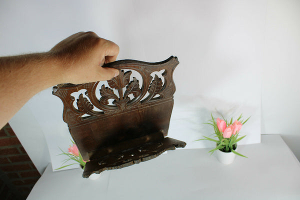Antique French wood carved wall letter holder floral decor