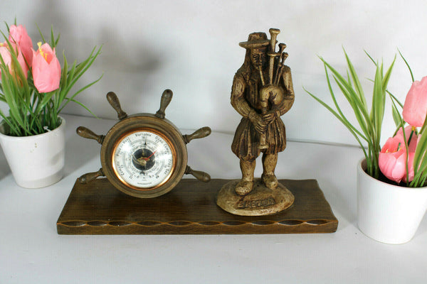 Vintage French breton wood carved figural barometer rare 1950