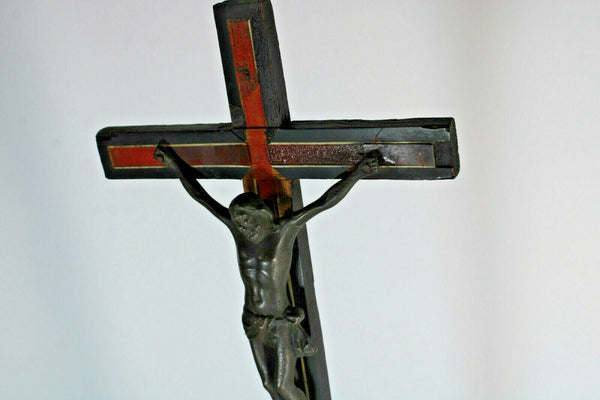 Antique 1800s napoleon III Wood inlay XL crucifix cross religious