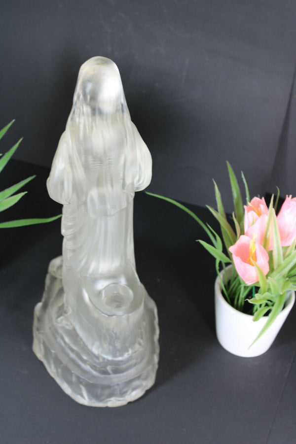 Rare Vintage french madonna figurine statue in glass candle holder