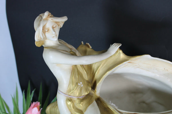 XL antique royal dux marked porcelain marked Centerpiece Vase lady Shell form