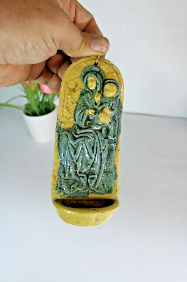 Antique french ceramic religious madonna holy water font