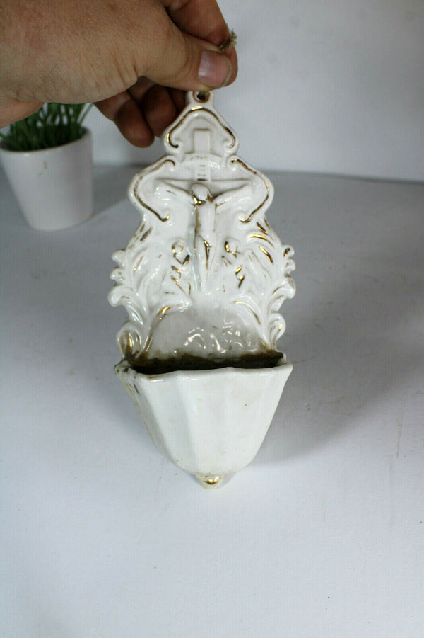 Antique french vieux paris porcelain holy water font religious