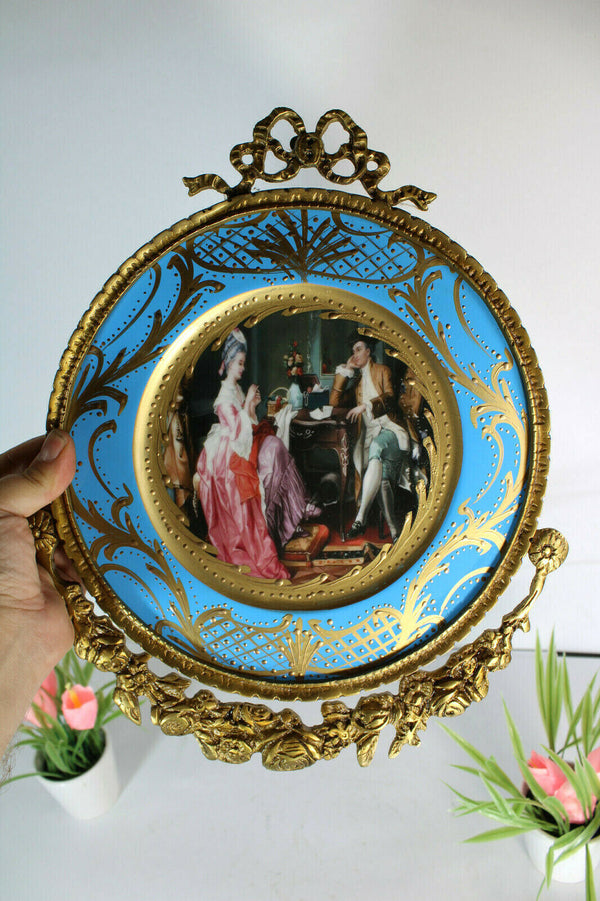 Vintage Bronze Porcelain Plate Wall plaque Romantic scene