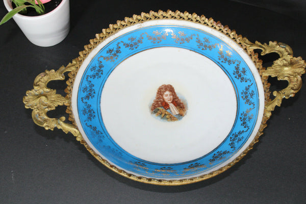 Vintage french porcelain brass Centerpiece bowl lion paws
