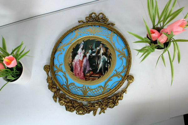 Vintage Bronze Porcelain Plate Wall plaque Romantic scene