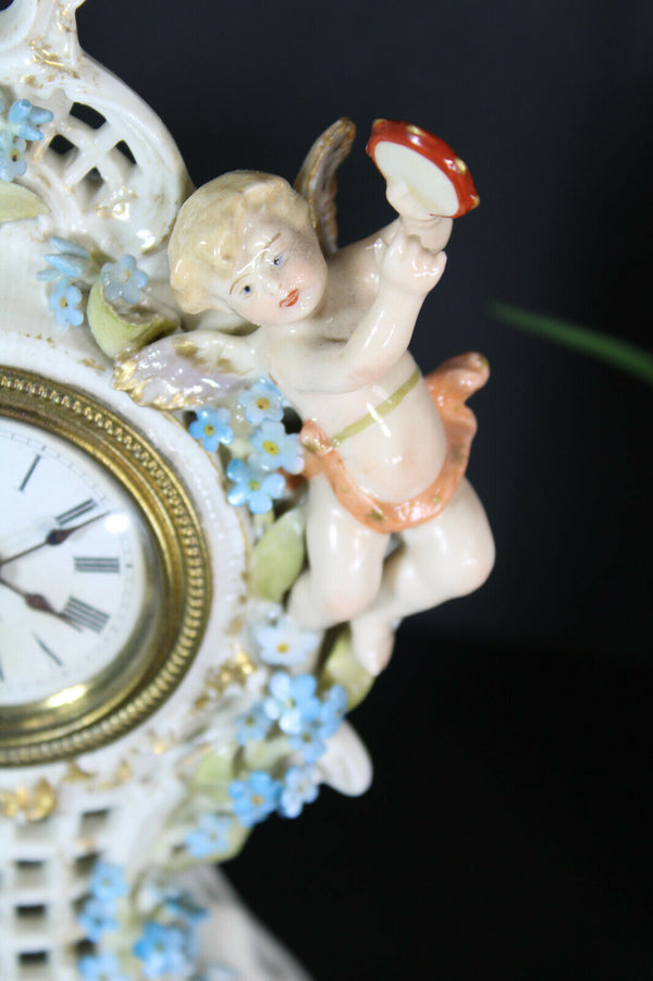 Antique Schierholz plaue porcelain table lamp cherub putti floral marked