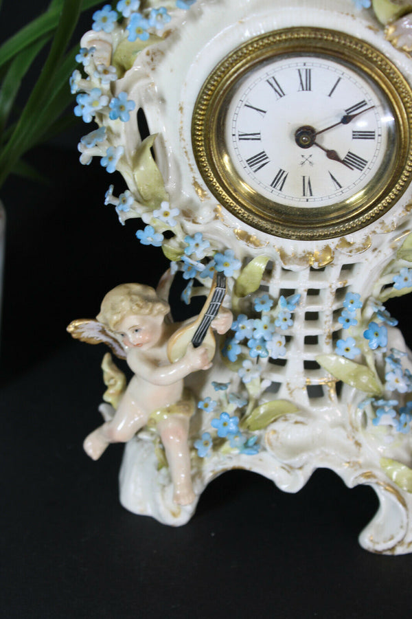 Antique Schierholz plaue porcelain table lamp cherub putti floral marked