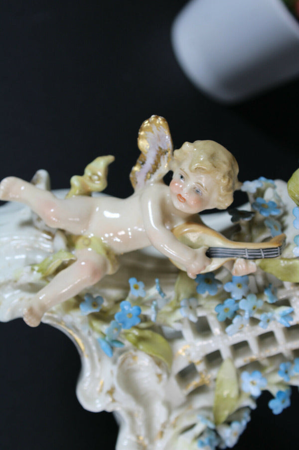 Antique Schierholz plaue porcelain table lamp cherub putti floral marked