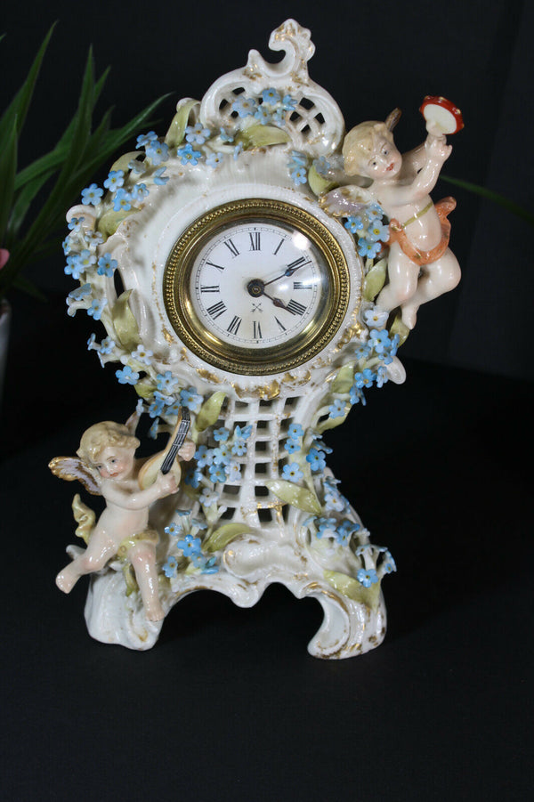 Antique Schierholz plaue porcelain table lamp cherub putti floral marked