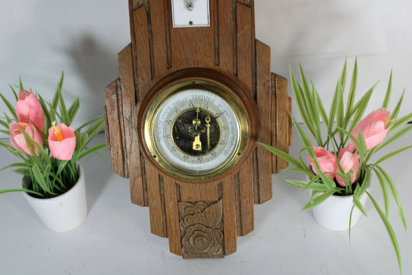 Antique French wood carved art deco birds barometer