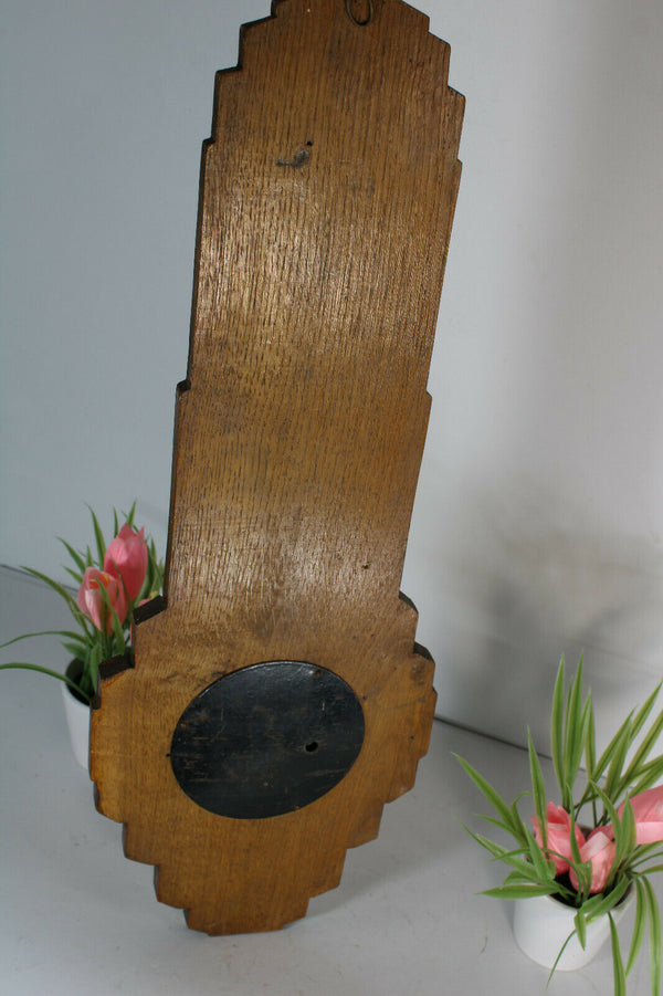 Antique French wood carved art deco birds barometer