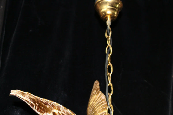 Vintage XL 1970 Angel winged lady pendant chandelier lamp glass paste shade