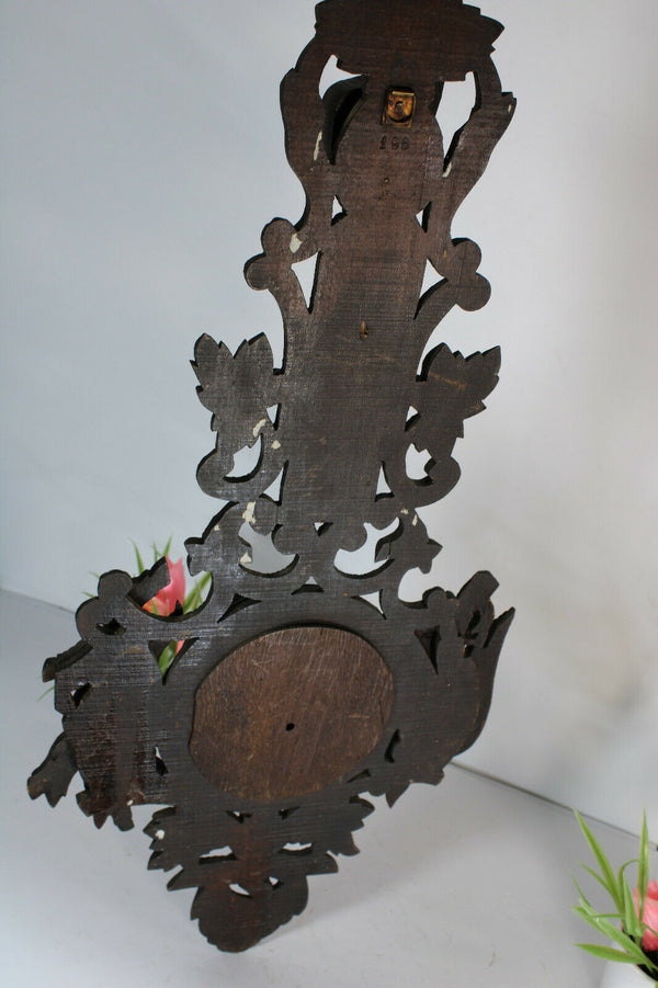 Antique black forest wood carved barometer hunting theme dog