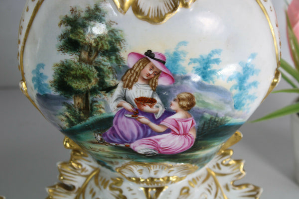 PAIR antique french vieux paris porcelain Vases Romantic Scene hand paint