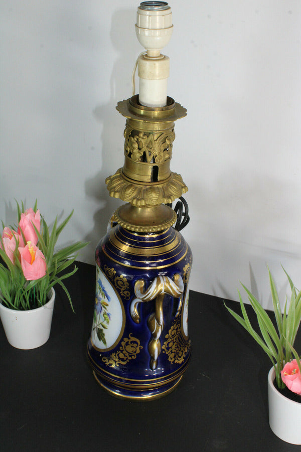 Antique french bayeux porcelain table lamp floral
