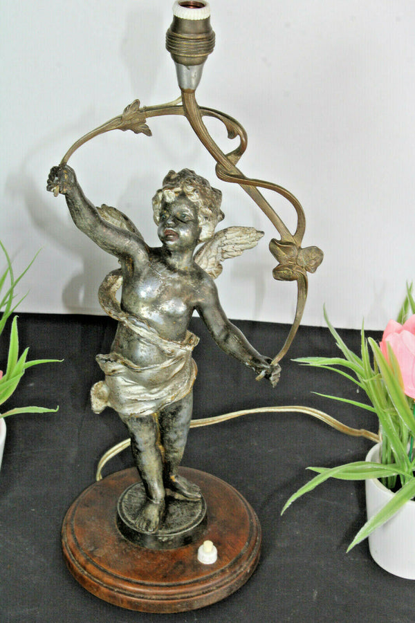 Antique French spelter bronze putti cherub figurine table lamp