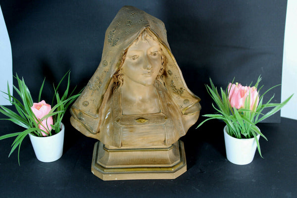 Antique ART DECO 1930 terracotta signed Bust Sculpture statue lady